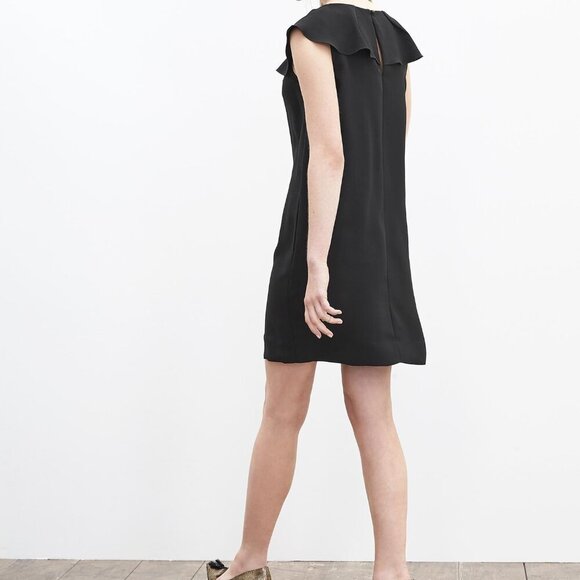 Banana Republic Capsule Black Shift Dress 8 Flutter Sleeve Crepe Minimalist Chic - Picture 2 of 9